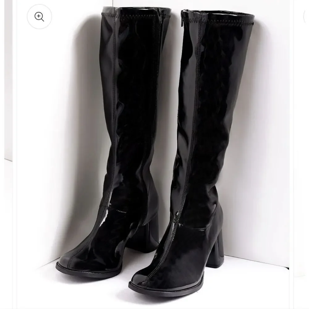 Unique Vintage Boots Women's Black Go Go Dancer Mod 70s Hippie Knee Hi C… - Picture 4 of 5